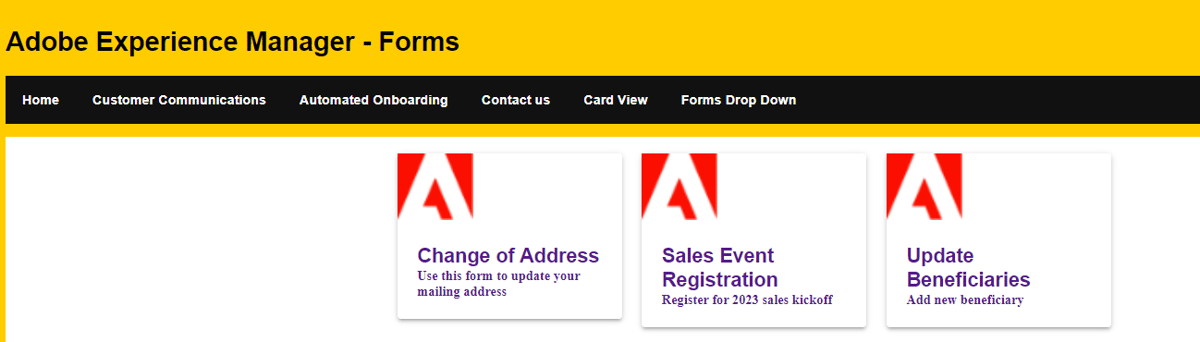 Display the fetched forms in card view | Adobe Experience Manager