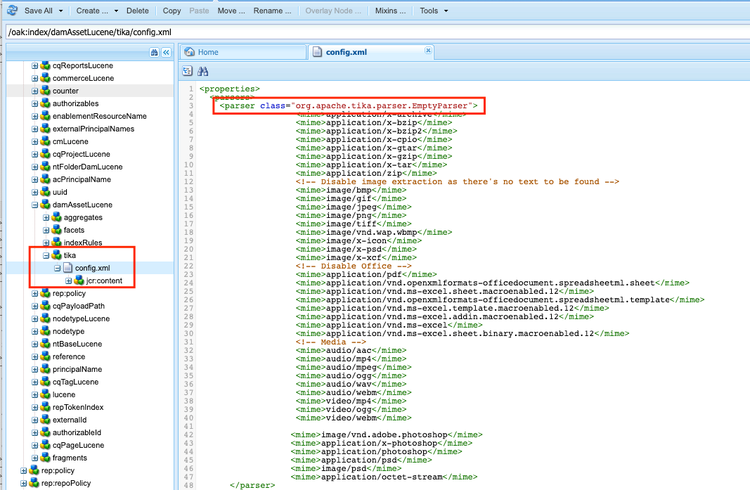 OOTB damAssetLucene index with tika node