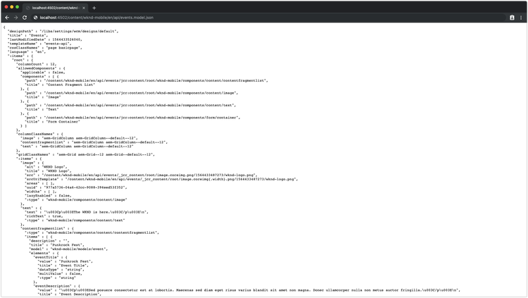 AEM Content Services JSON output