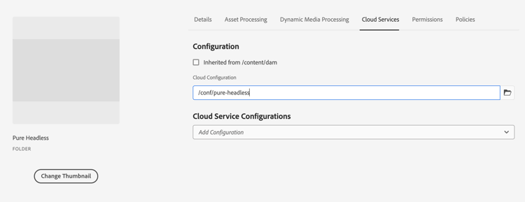 Asset folder AEM Headless cloud config