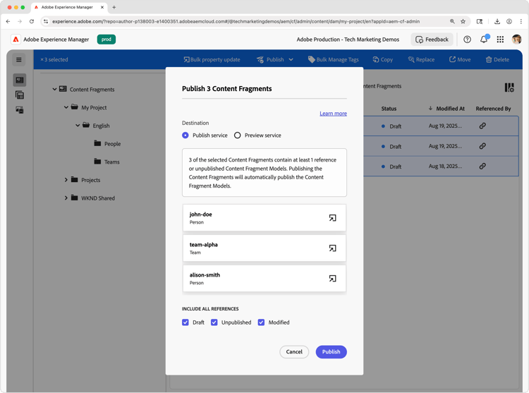 Publish Content Fragment