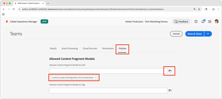Allowed content Fragment Models