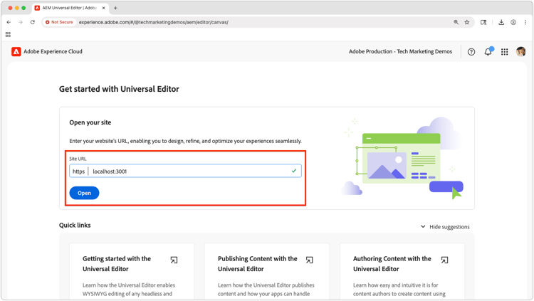 Open app in Universal Editor