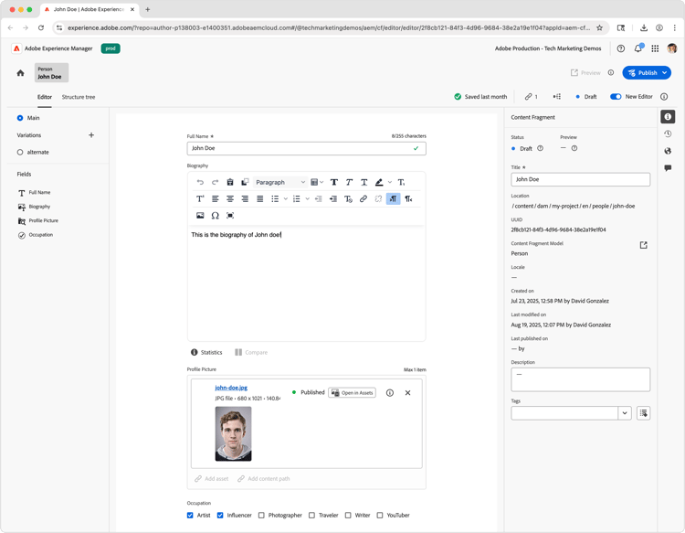Authoring a new Content Fragment