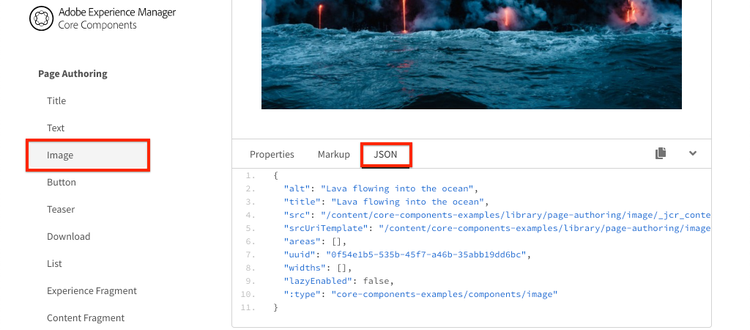 Image Core Component JSON