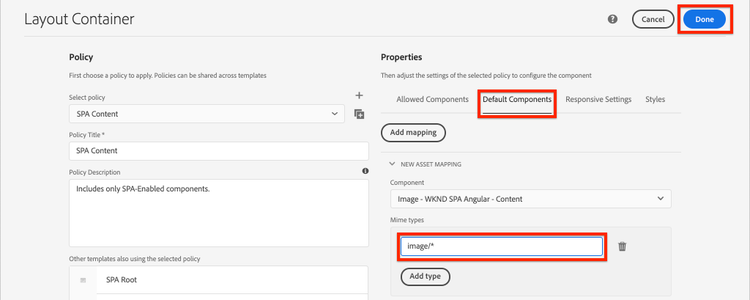 Set default components