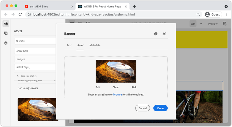 Add image to banner dialog