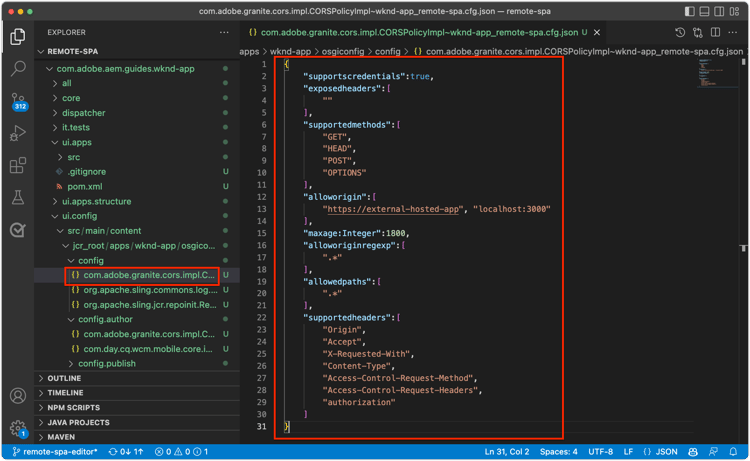 SPA Editor CORS configuration