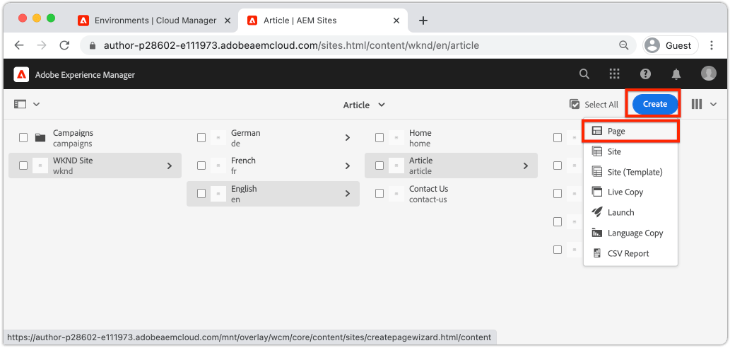 Introduction to authoring and publishing | AEM Quick Site Creation ...