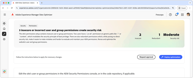 Auto-optimize website permissions