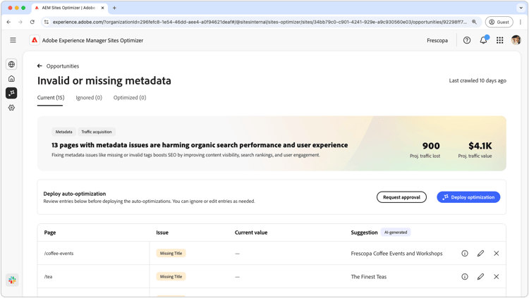 Invalid or missing metadata opportunity