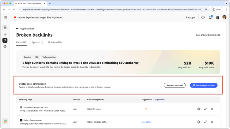 Auto-optimize broken backlinks