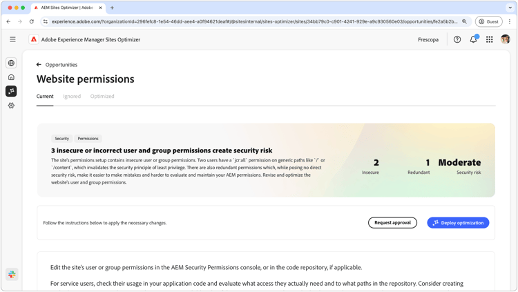 Website permissions opportunity