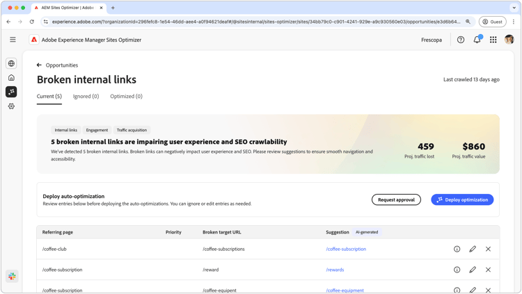 Broken internal links opportunity