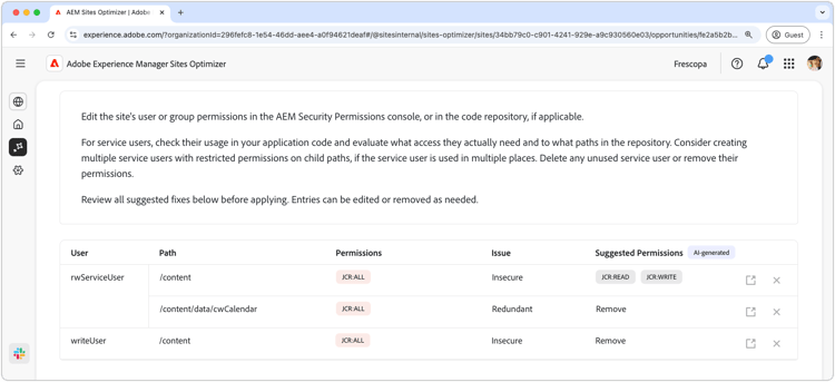 Auto-identify website permissions