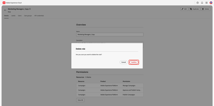 The delete confirmation dialog with the Confirm option highlighted.