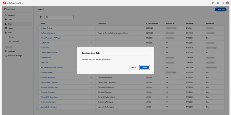 The duplicate confirmation dialog with the Confirm option highlighted.