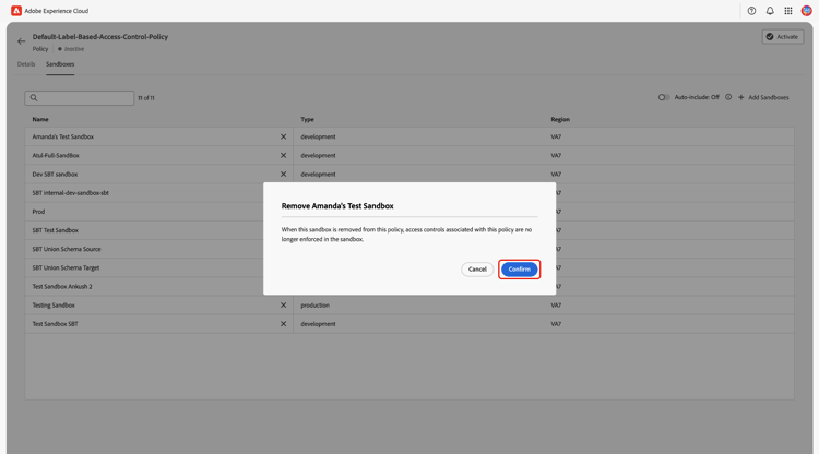 A sandbox's confirmation dialog with the Confirm option highlighted.