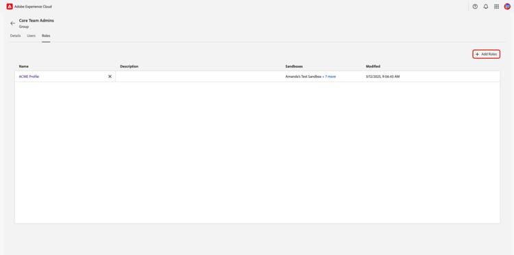 A user group's Roles workspace with the Add Roles option highlighted.
