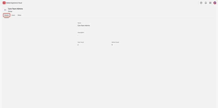 The user group's Details workspace.