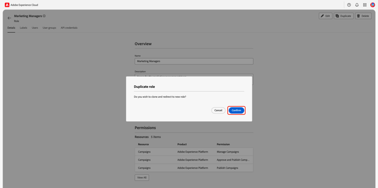 The duplicate confirmation dialog with the Confirm option highlighted.
