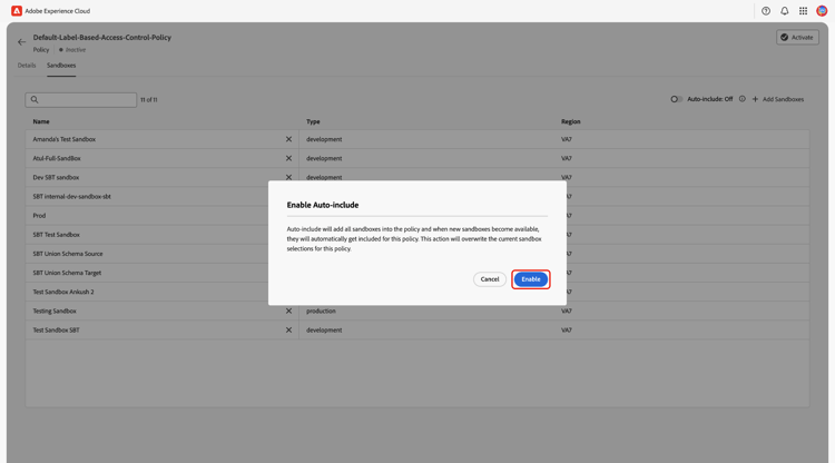 The Enable Auto-include dialog with the Enable option highlighted.