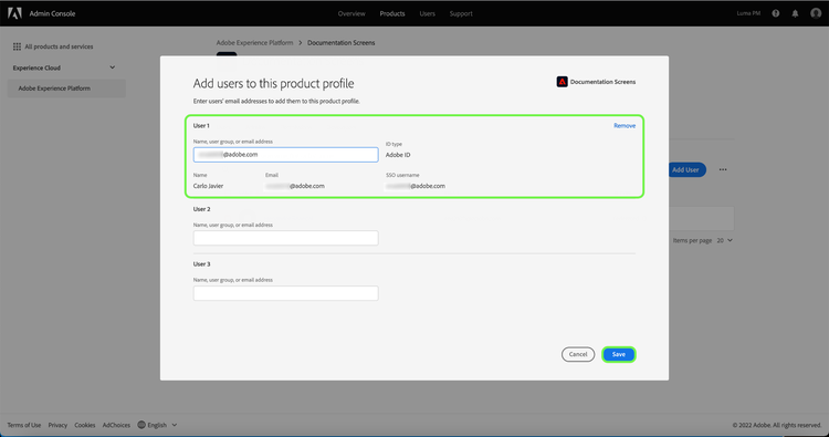 Add users to the product profile page highlighting user details.