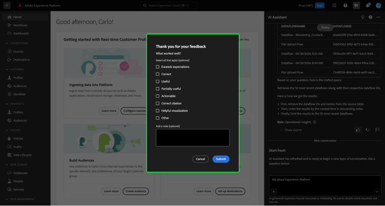 The positive feedback window.