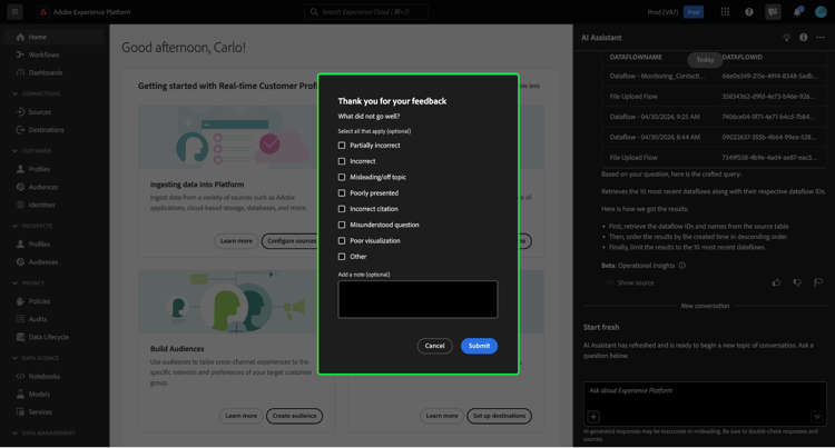 The negative feedback window.