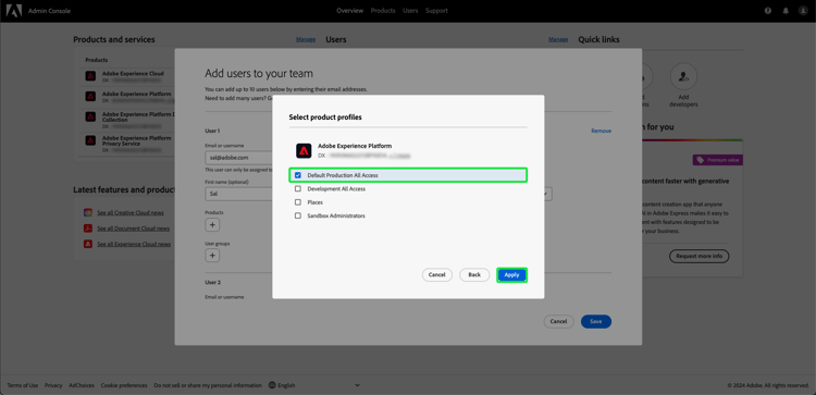 An option selected and highlighted in the Select product profiles dialog.