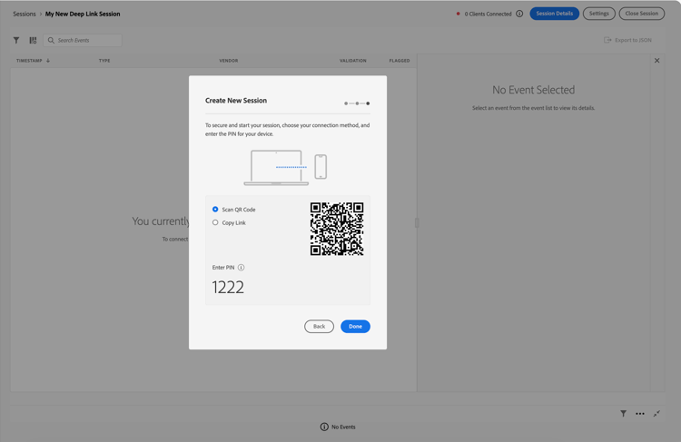 A dialog showing the options to connect to your Assurance session is displayed.