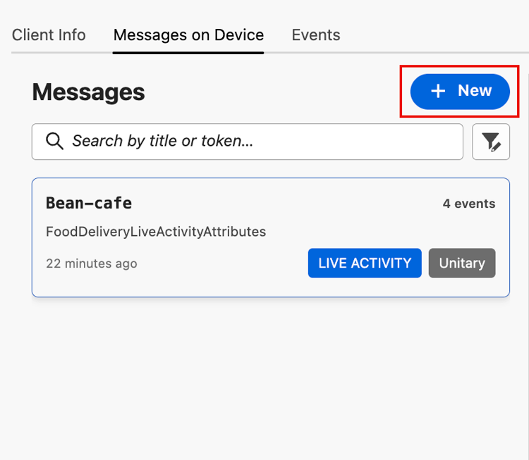 New button in the Messages panel header
