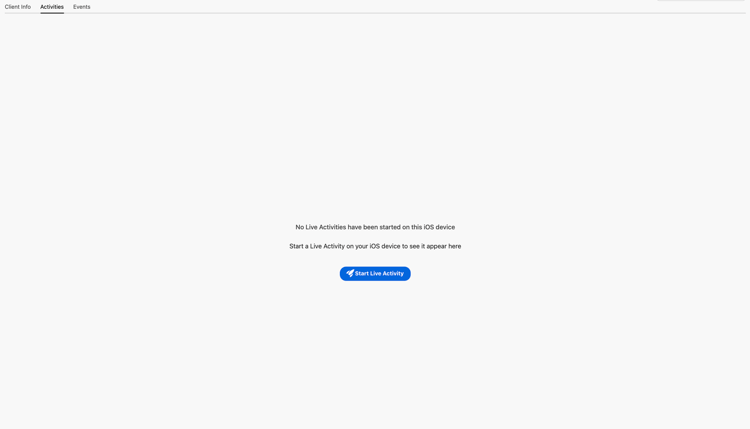 Messages on Device tab showing the empty state with no Live Activities started