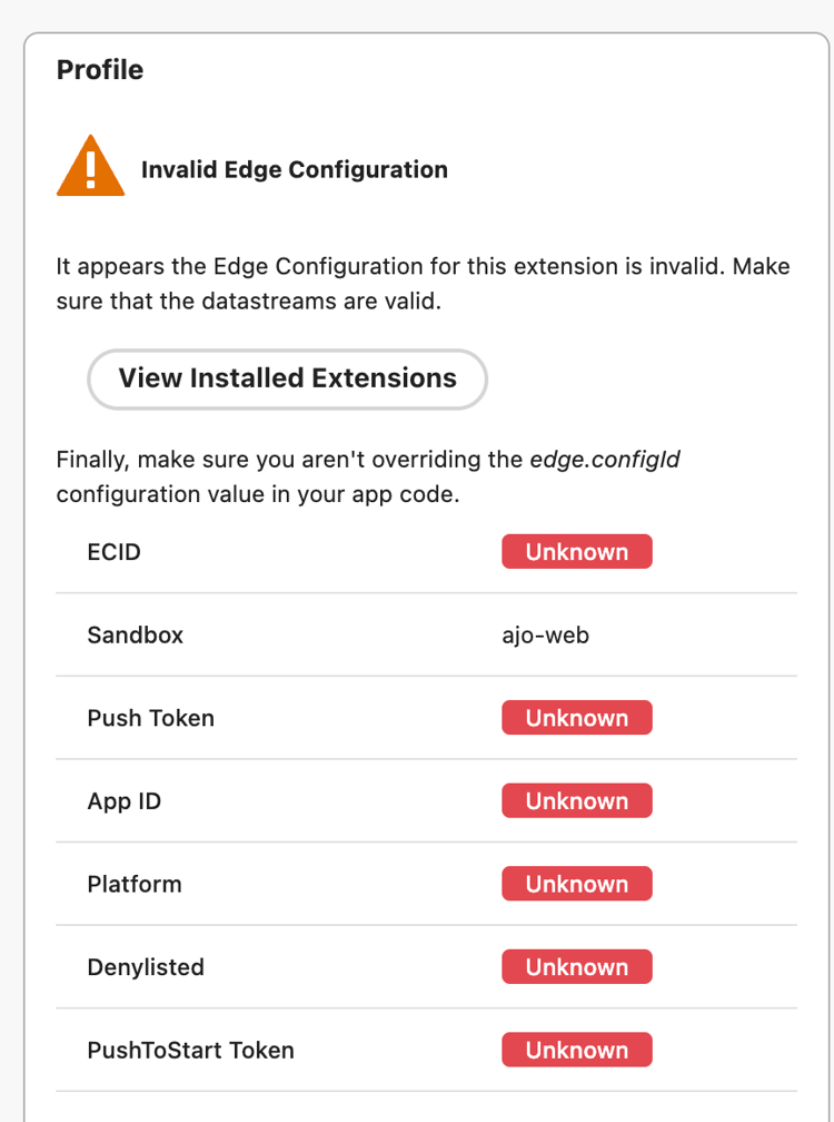 Example of an Invalid Edge Configuration alert in the Profile section
