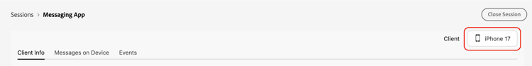 Client selector showing the currently selected client in the Live Activities view