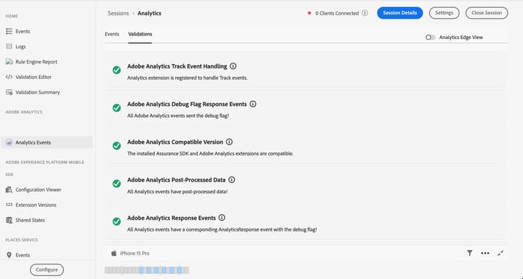 An image that shows the validators tab in the Analytics view.