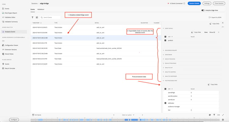 An image demonstrating different components in the Analytics Edge View for the Edge Bridge scenario.