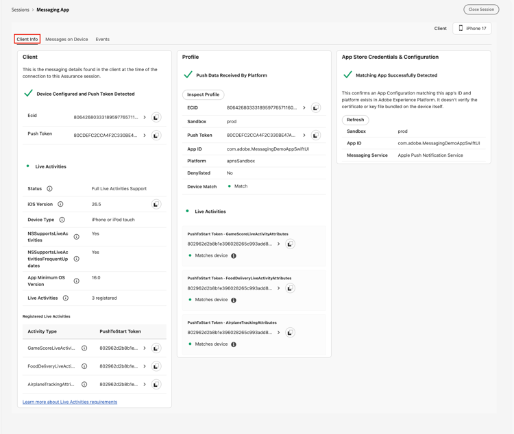 Client Info tab with all three validation sections showing a green check mark