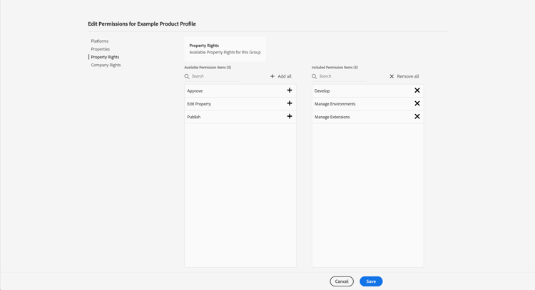 Image showing permissions added under the included column