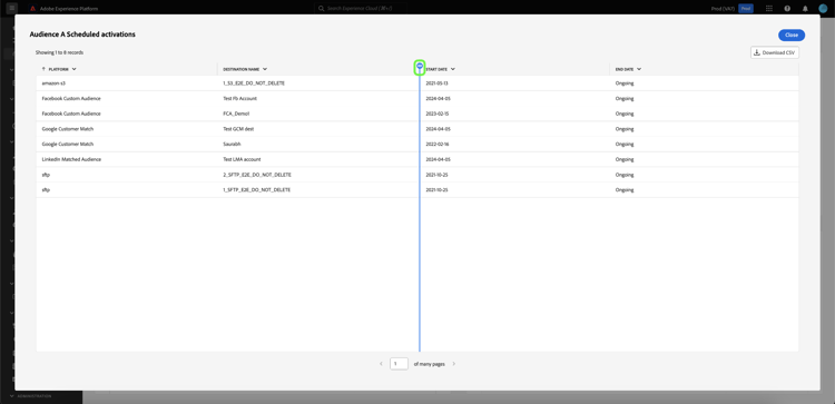 A table showing the column resize bar highlighted.