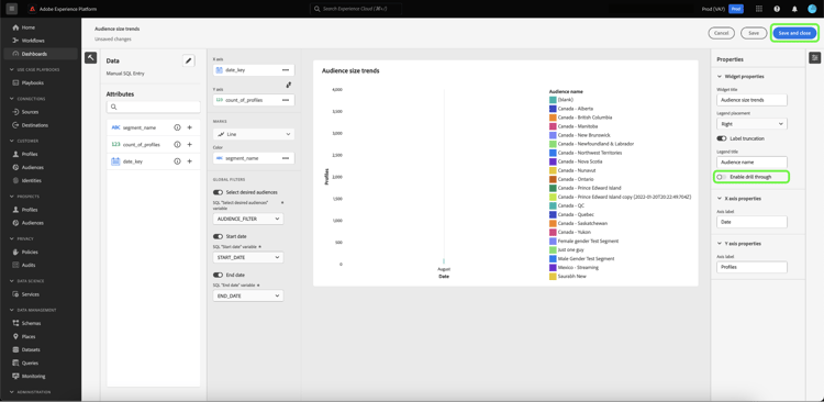 Chart properties panel with the toggle disabled for Enable drill through highlighted.