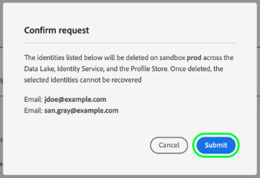 The Confirm request dialog.