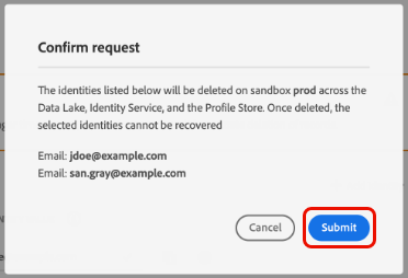 The Confirm request dialog.