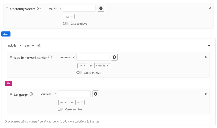 Platform UI image showing a complex rule.
