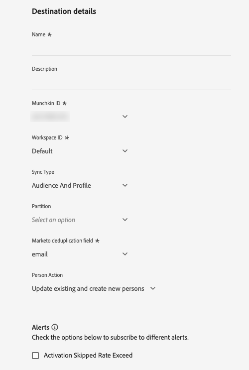 Sample screenshot showing how to fill in details for your destination
