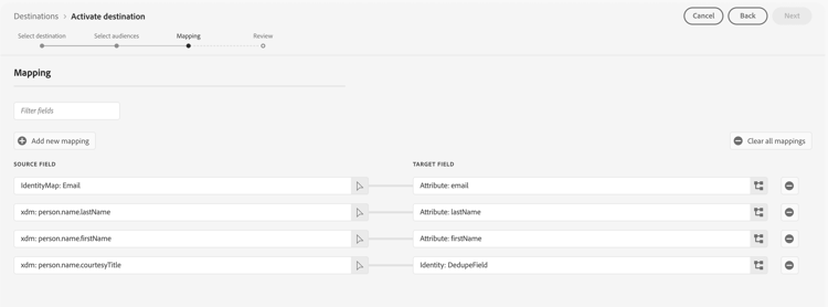 Screenshot showing required mapping when not using Email as deduplication field