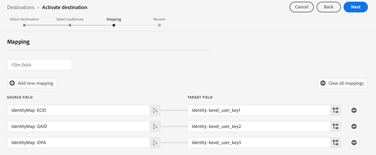 Mapping example for Kevel Destination