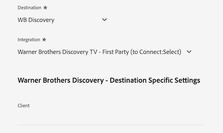 Platform UI image showing the supported identifiers for the WB Discovery destination.