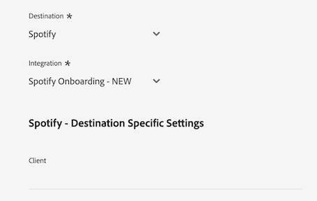 Platform UI image showing the supported identifiers for the Spotify destination.