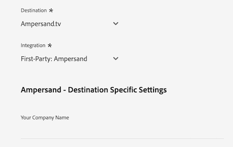 Platform UI image showing the customer data fields for the Ampersand destination.